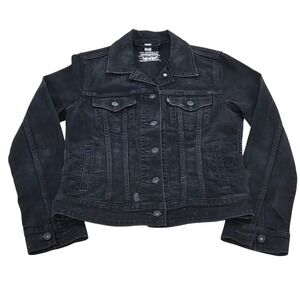 Levi Strauss & Co. Womens Black Denim‎ Jacket Medium Distressed Trucker Jean